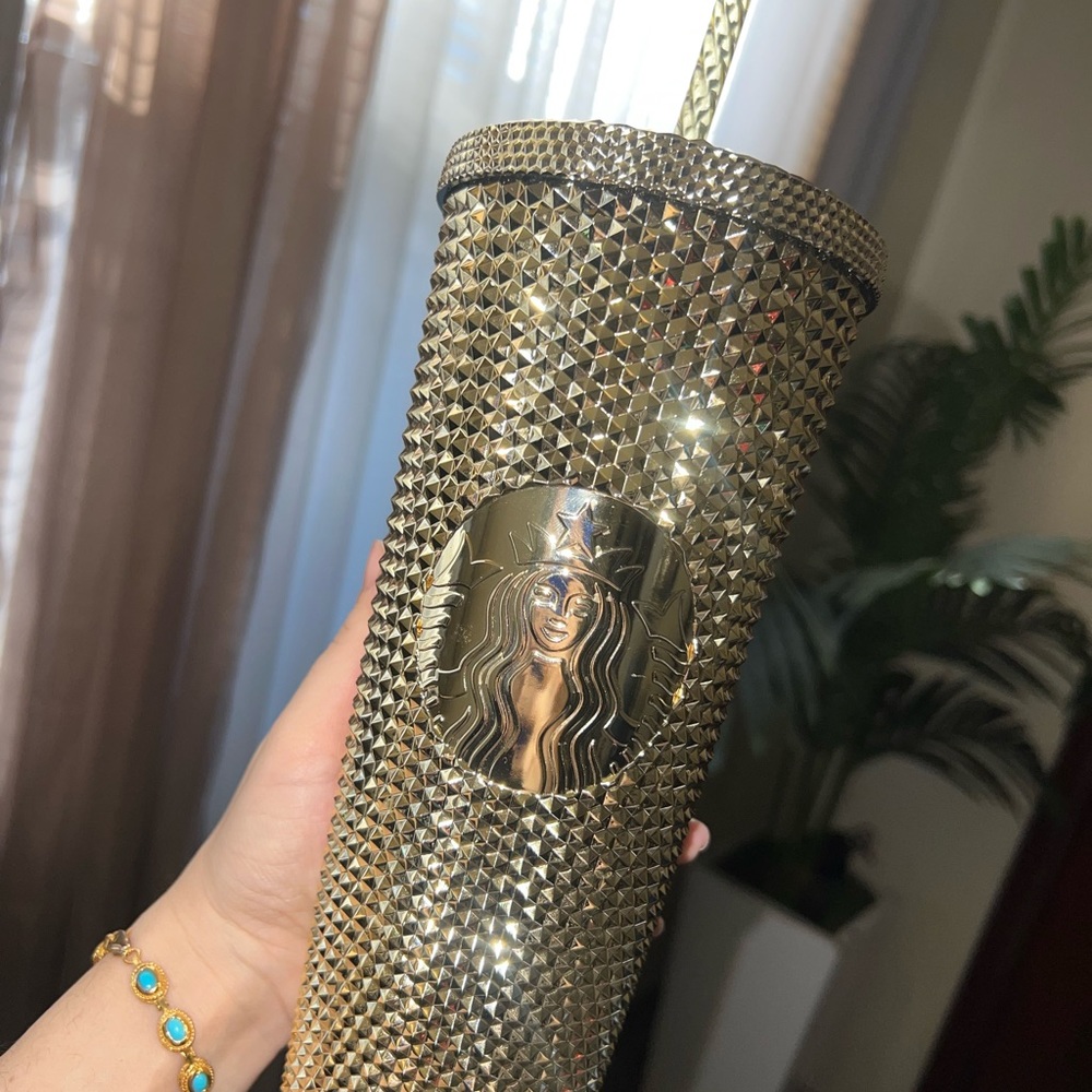 Gold Chrome Metallic Studded Starbucks Cup